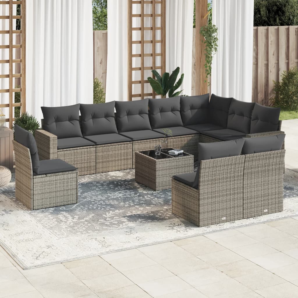 vidaXL 10-delige Loungeset met kussens poly rattan zwart