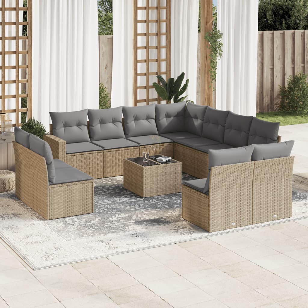 vidaXL 11-delige Loungeset met kussens poly rattan zwart