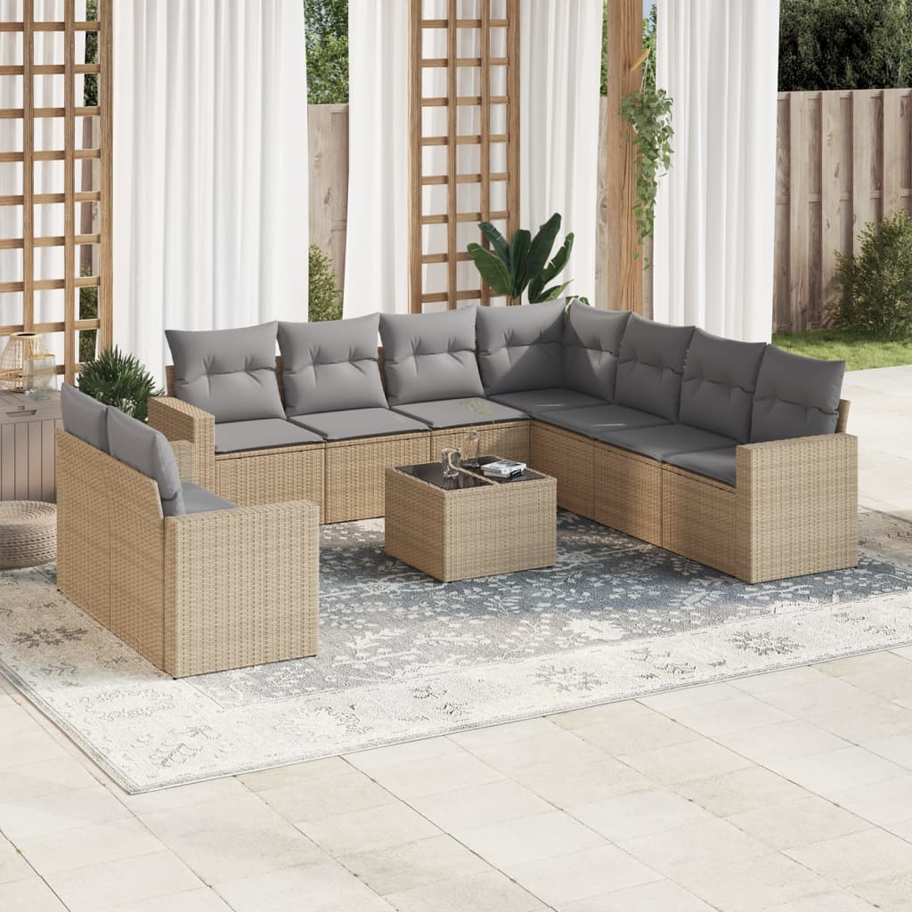 vidaXL 9-delige Loungeset met kussens poly rattan zwart