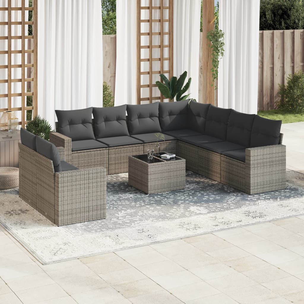 vidaXL 9-delige Loungeset met kussens poly rattan zwart