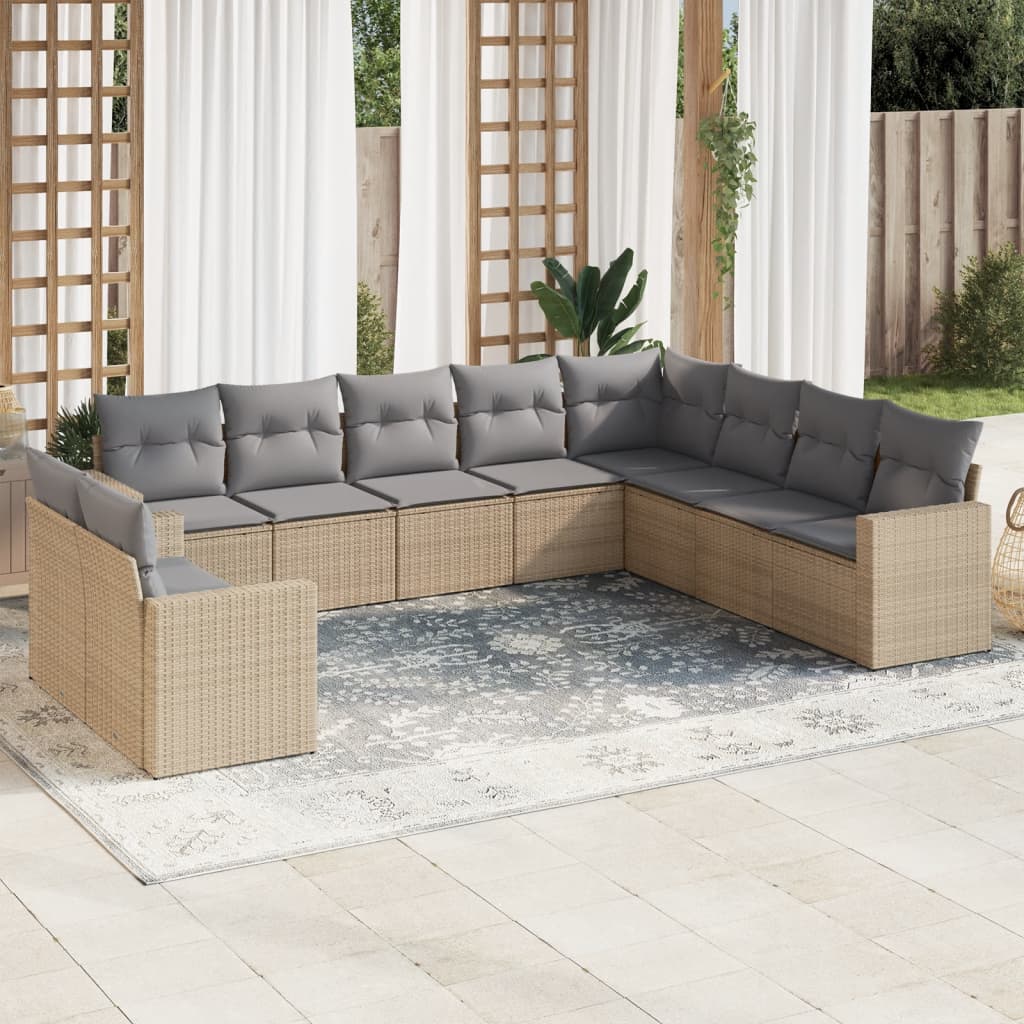 vidaXL 10-delige Loungeset met kussens poly rattan zwart