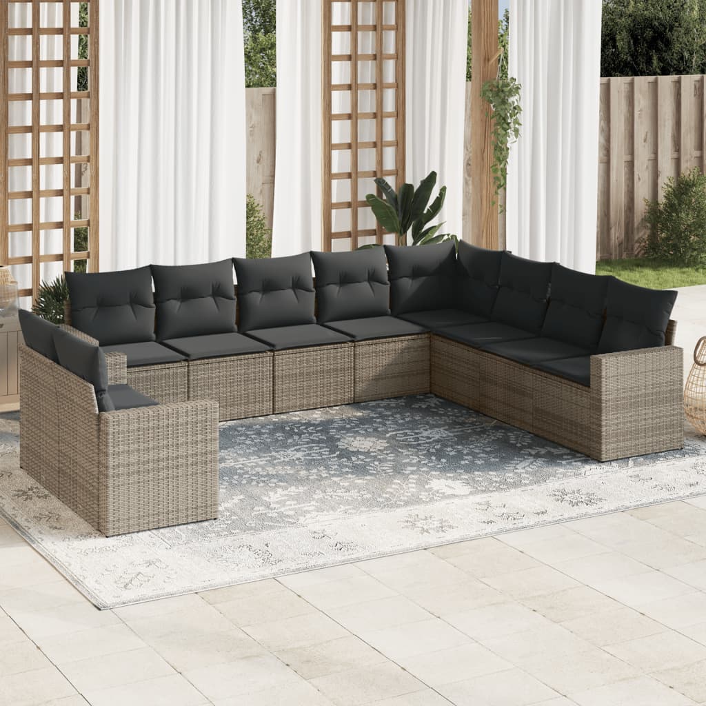 vidaXL 10-delige Loungeset met kussens poly rattan zwart