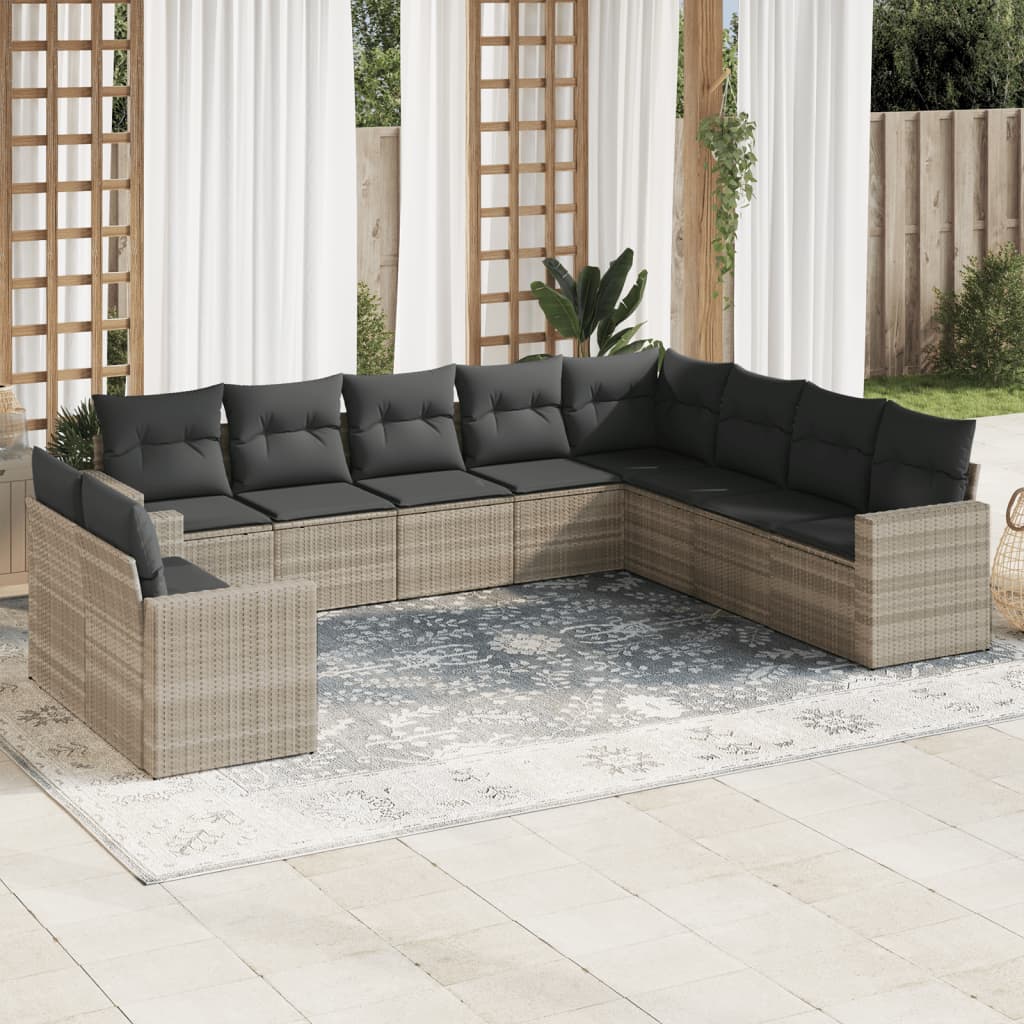 vidaXL 10-delige Loungeset met kussens poly rattan zwart
