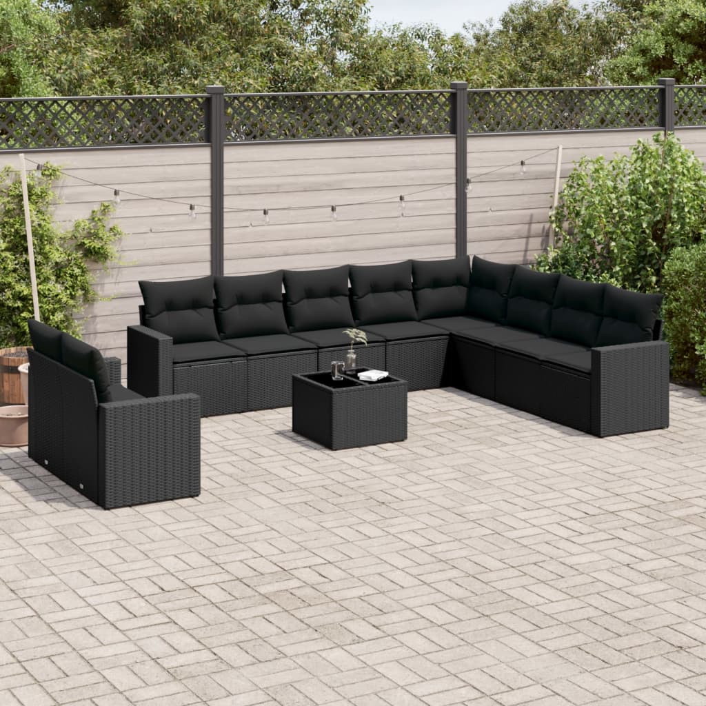 vidaXL 10-delige Loungeset met kussens poly rattan zwart