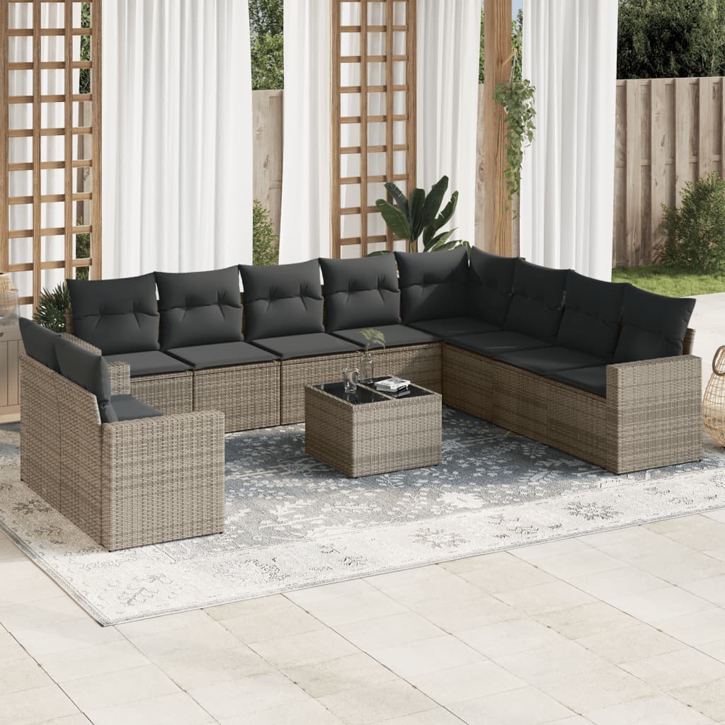 vidaXL 10-delige Loungeset met kussens poly rattan zwart