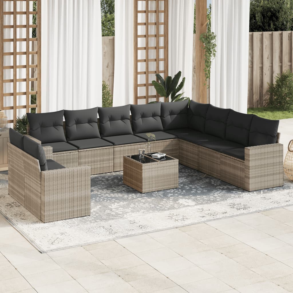 vidaXL 10-delige Loungeset met kussens poly rattan zwart