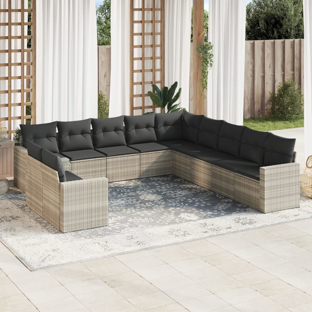 vidaXL 11-delige Loungeset met kussens poly rattan zwart
