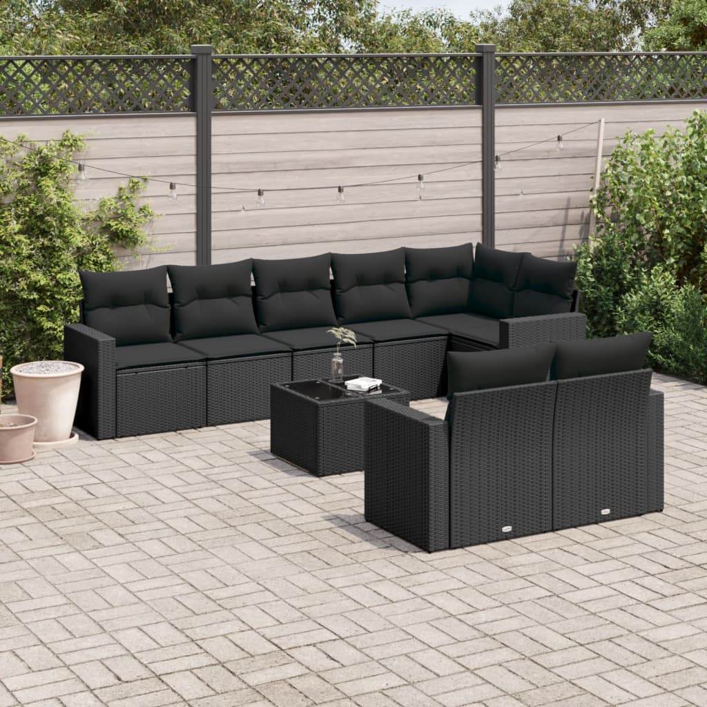 vidaXL 8-delige Loungeset met kussens poly rattan zwart