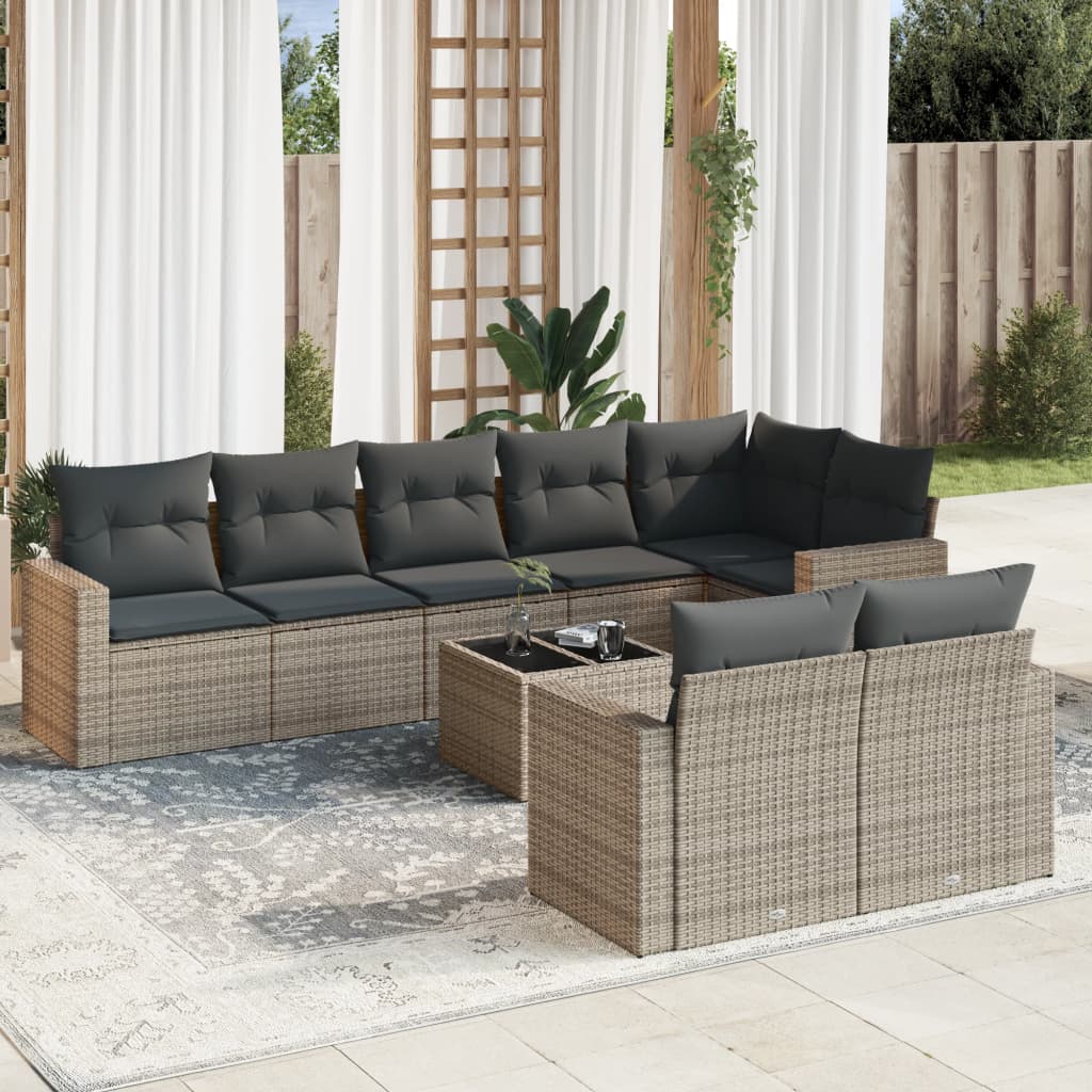 vidaXL 8-delige Loungeset met kussens poly rattan zwart