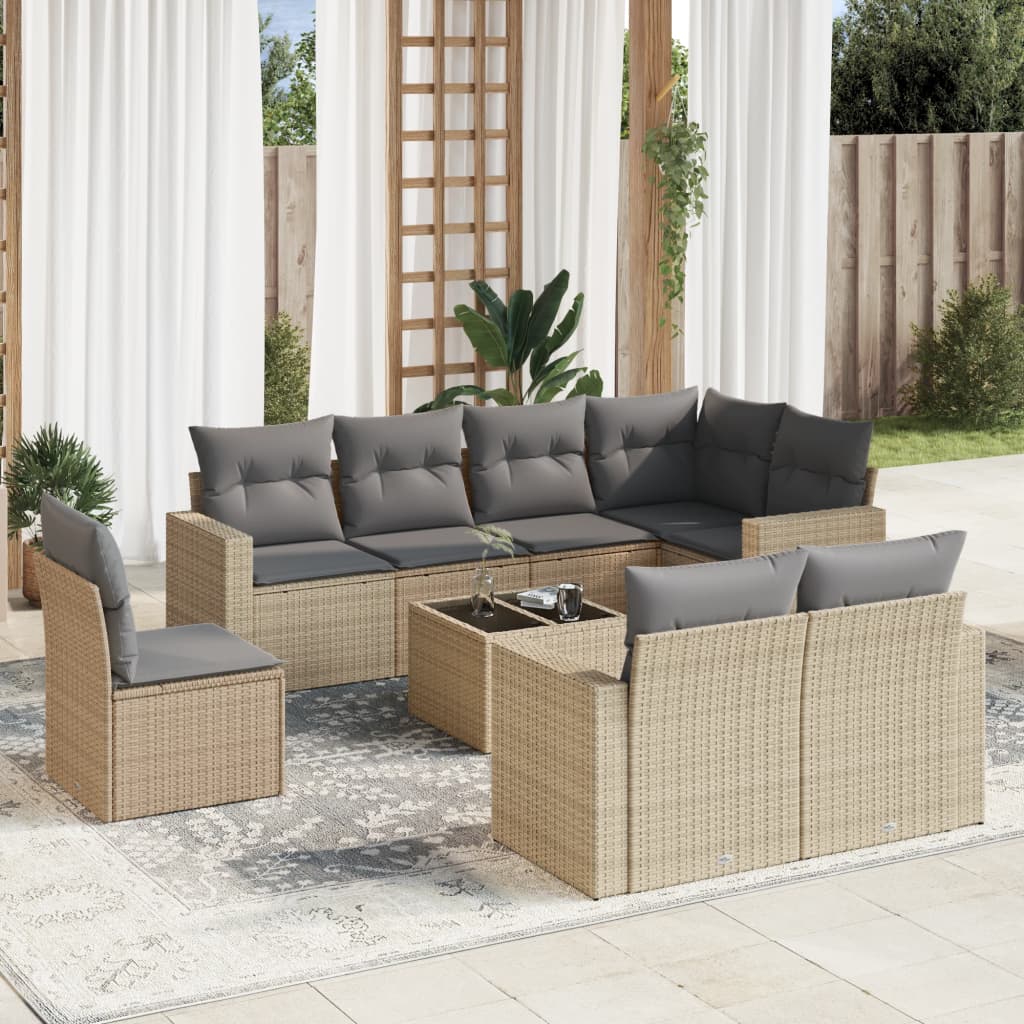 vidaXL 8-delige Loungeset met kussens poly rattan zwart
