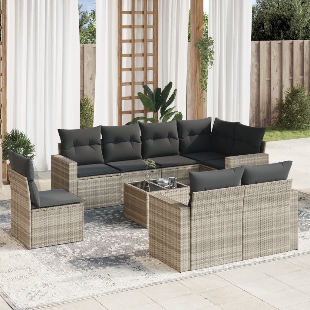 vidaXL 8-delige Loungeset met kussens poly rattan zwart