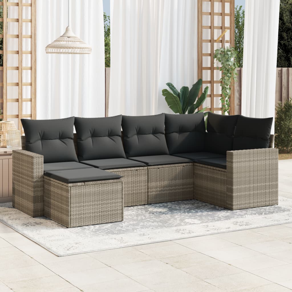 vidaXL 6-delige Loungeset met kussens poly rattan zwart