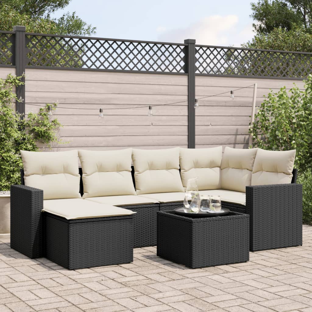 vidaXL 6-delige Loungeset met kussens poly rattan zwart