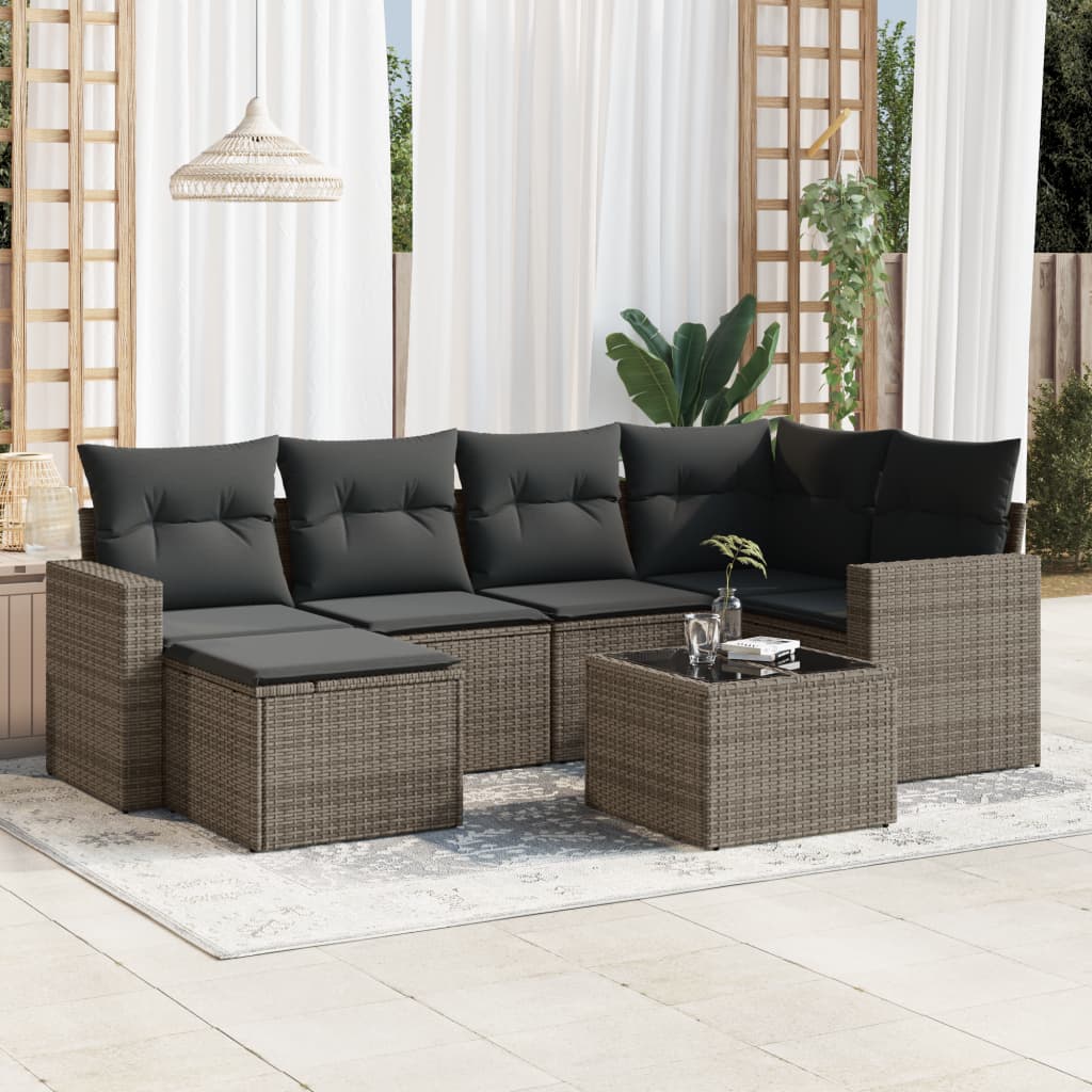 vidaXL 6-delige Loungeset met kussens poly rattan zwart