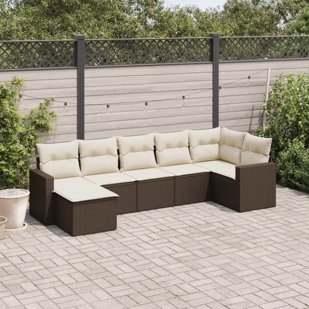 vidaXL 7-delige Loungeset met kussens poly rattan zwart