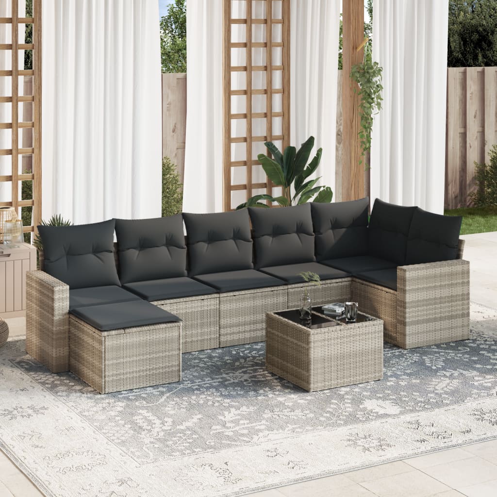 vidaXL 7-delige Loungeset met kussens poly rattan zwart