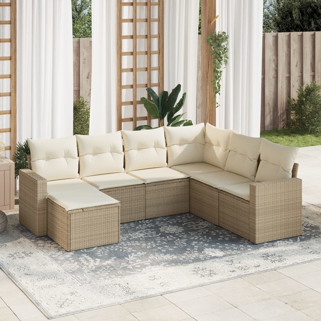 vidaXL 7-delige Loungeset met kussens poly rattan zwart
