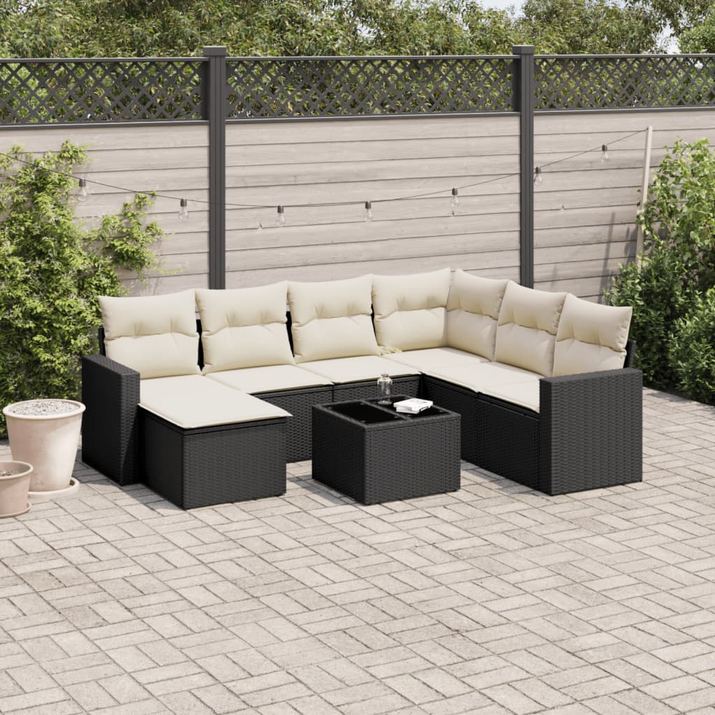 vidaXL 7-delige Loungeset met kussens poly rattan zwart