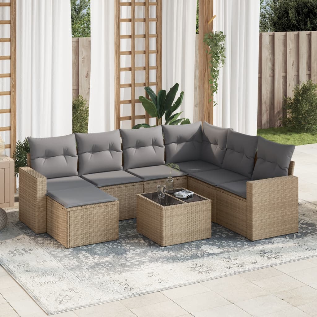 vidaXL 7-delige Loungeset met kussens poly rattan zwart