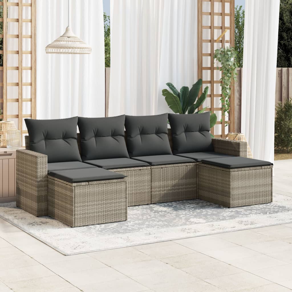 vidaXL 6-delige Loungeset met kussens poly rattan zwart