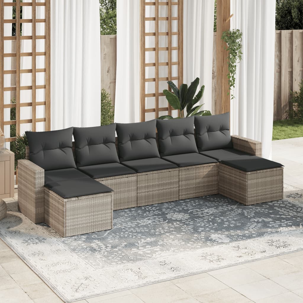 vidaXL 7-delige Loungeset met kussens poly rattan zwart