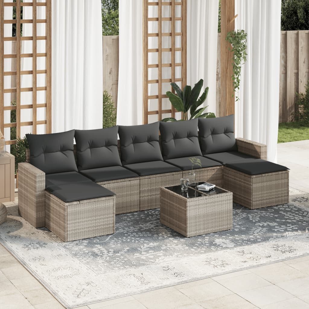 vidaXL 7-delige Loungeset met kussens poly rattan zwart