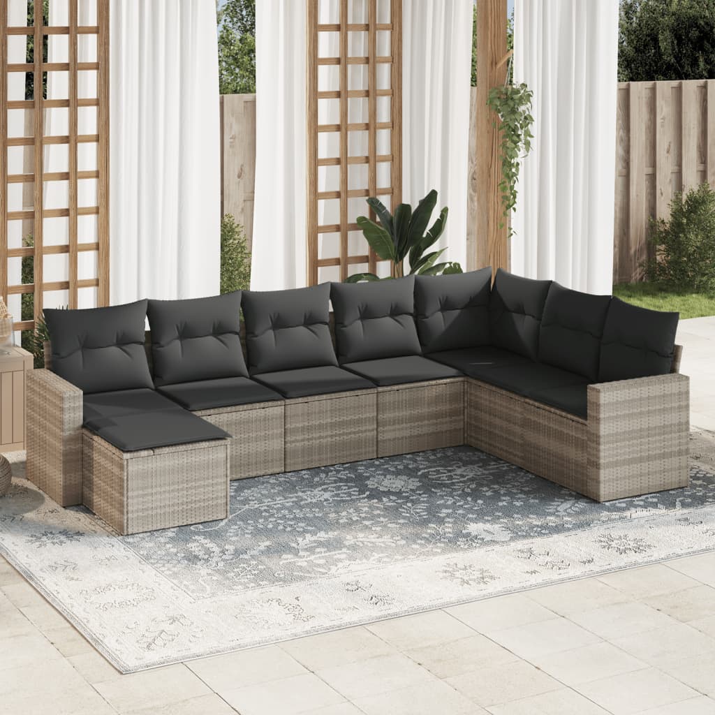 vidaXL 8-delige Loungeset met kussens poly rattan zwart