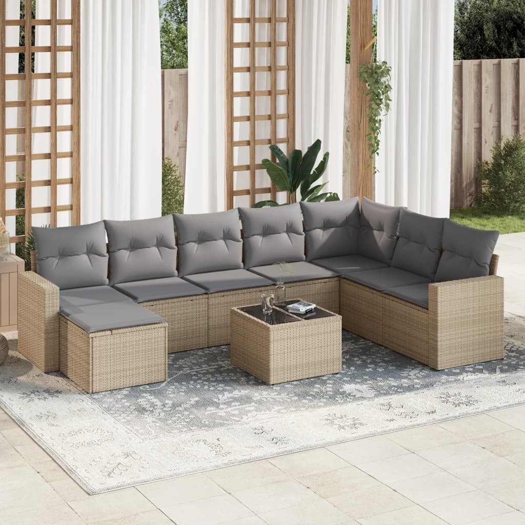 vidaXL 8-delige Loungeset met kussens poly rattan zwart