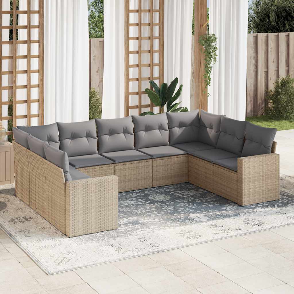 vidaXL 9-delige Loungeset met kussens poly rattan zwart