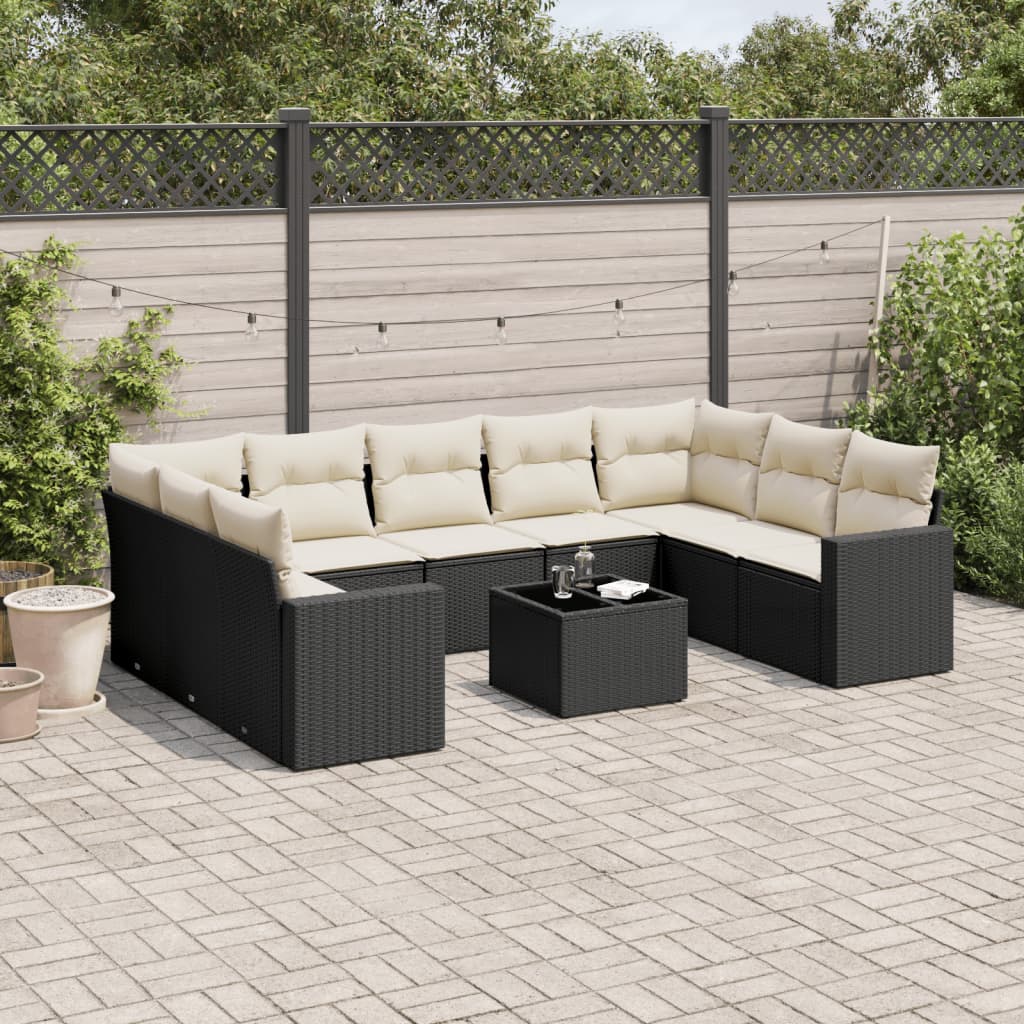 vidaXL 9-delige Loungeset met kussens poly rattan zwart