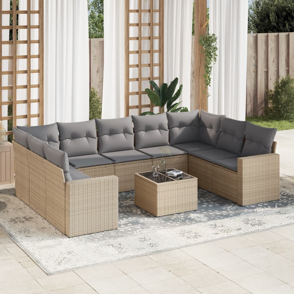 vidaXL 9-delige Loungeset met kussens poly rattan zwart