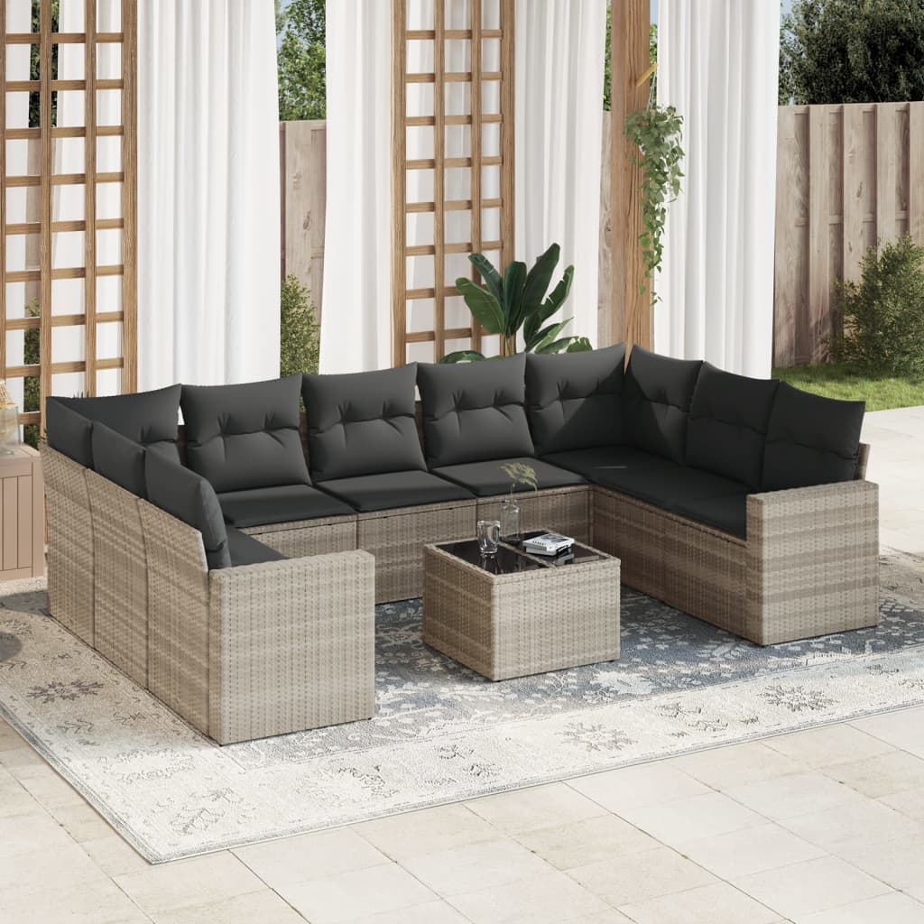 vidaXL 9-delige Loungeset met kussens poly rattan zwart