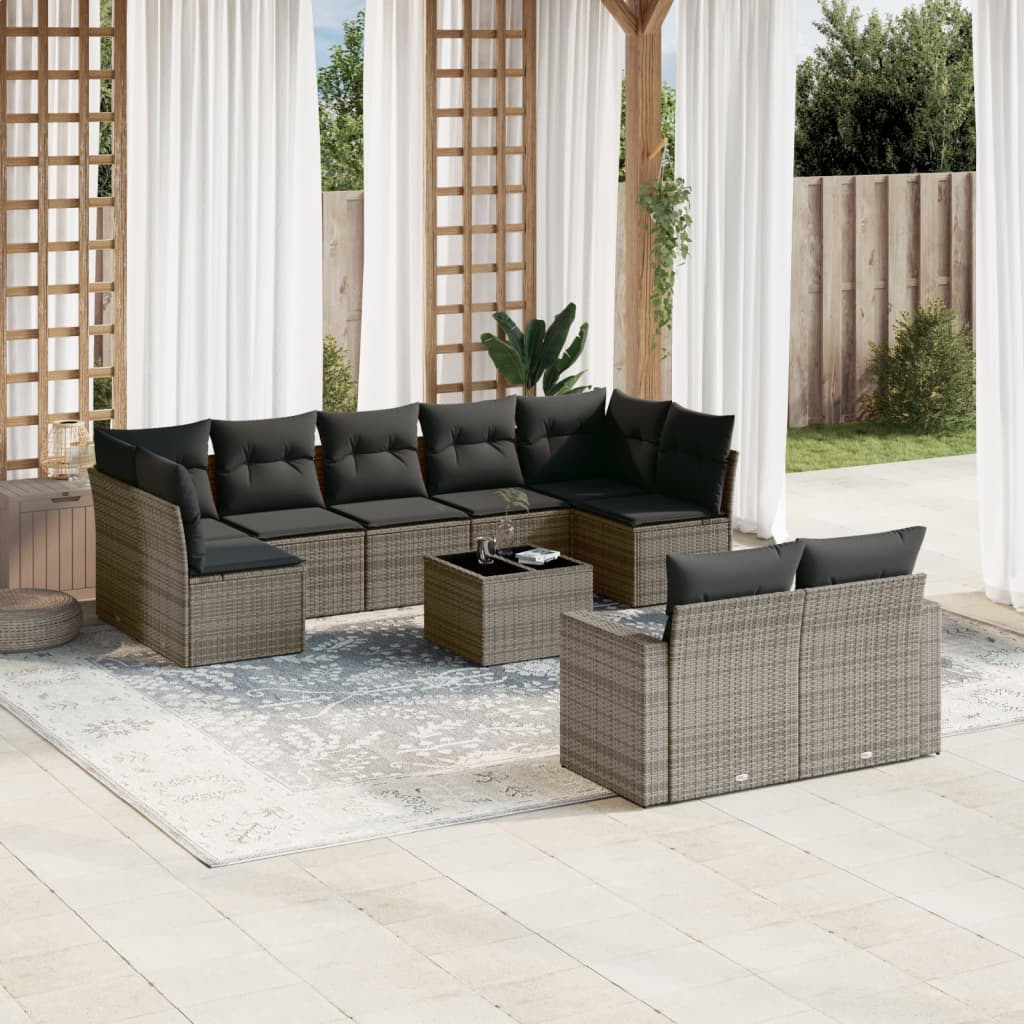 vidaXL 9-delige Loungeset met kussens poly rattan zwart