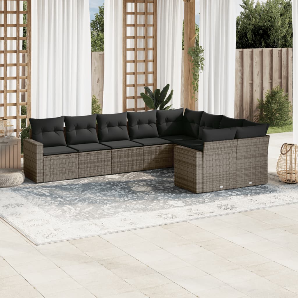 vidaXL 9-delige Loungeset met kussens poly rattan zwart