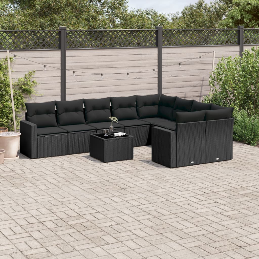 vidaXL 9-delige Loungeset met kussens poly rattan zwart
