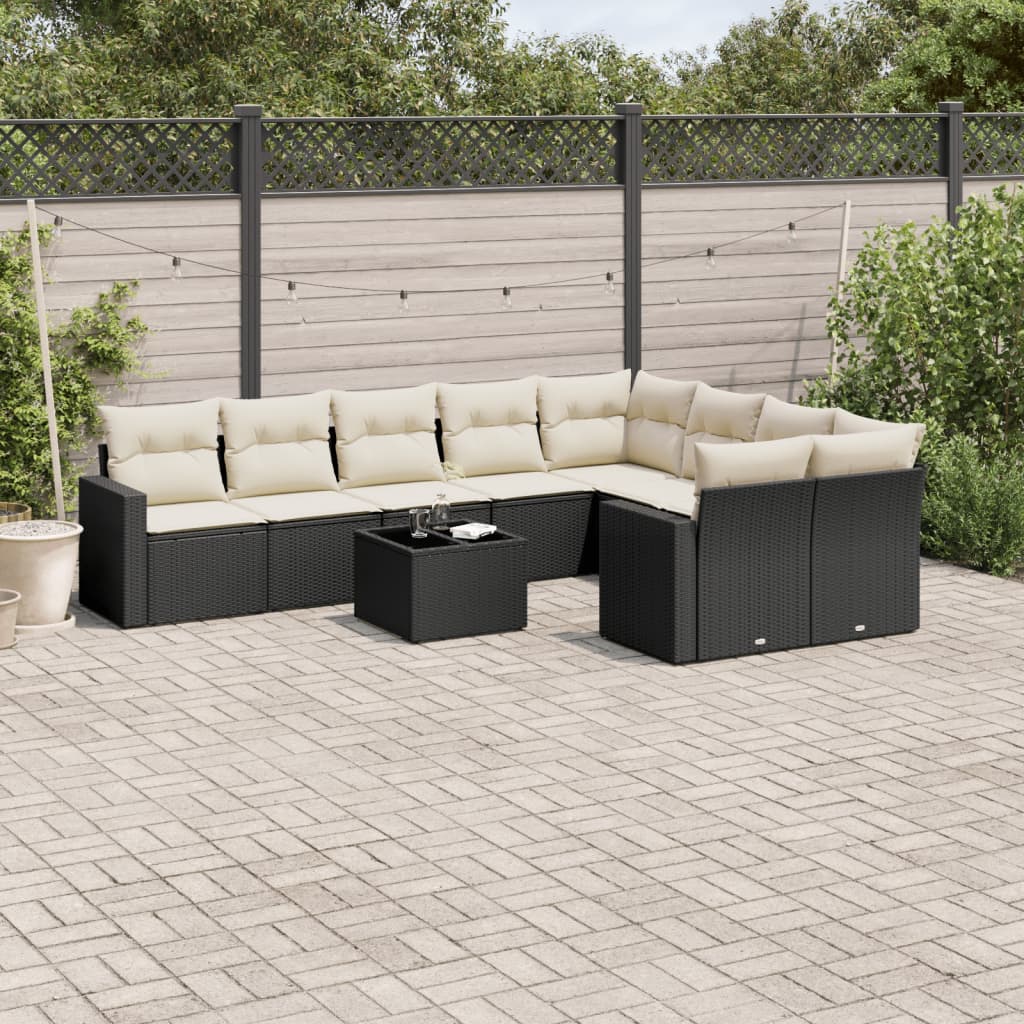 vidaXL 9-delige Loungeset met kussens poly rattan zwart