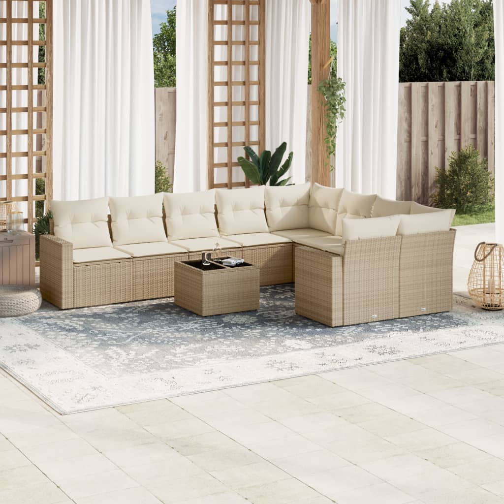 vidaXL 9-delige Loungeset met kussens poly rattan zwart