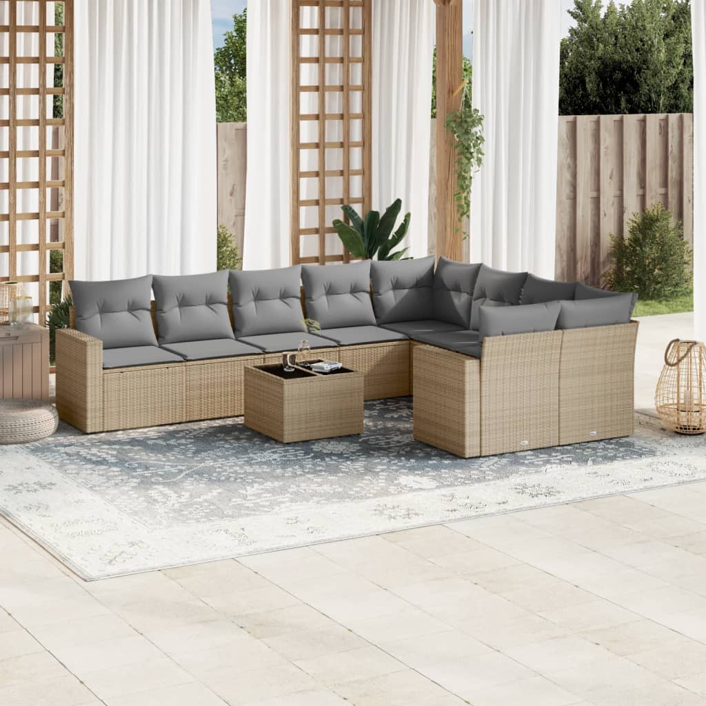 vidaXL 9-delige Loungeset met kussens poly rattan zwart
