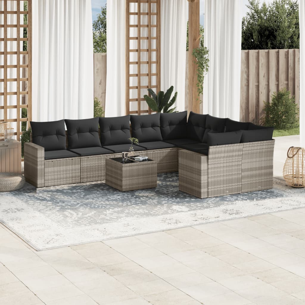 vidaXL 9-delige Loungeset met kussens poly rattan zwart