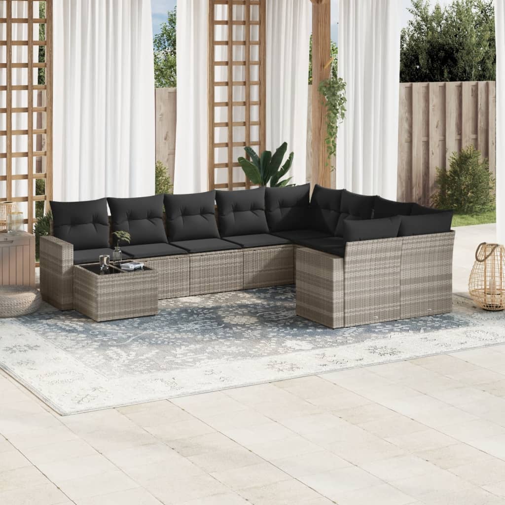 vidaXL 10-delige Loungeset met kussens poly rattan zwart