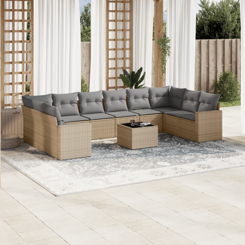 vidaXL 10-delige Loungeset met kussens poly rattan zwart