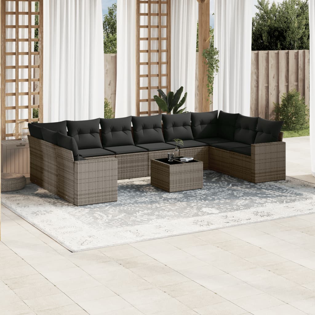 vidaXL 10-delige Loungeset met kussens poly rattan zwart
