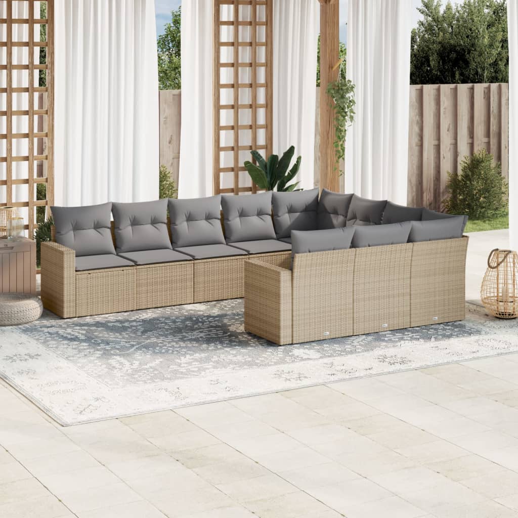 vidaXL 10-delige Loungeset met kussens poly rattan zwart