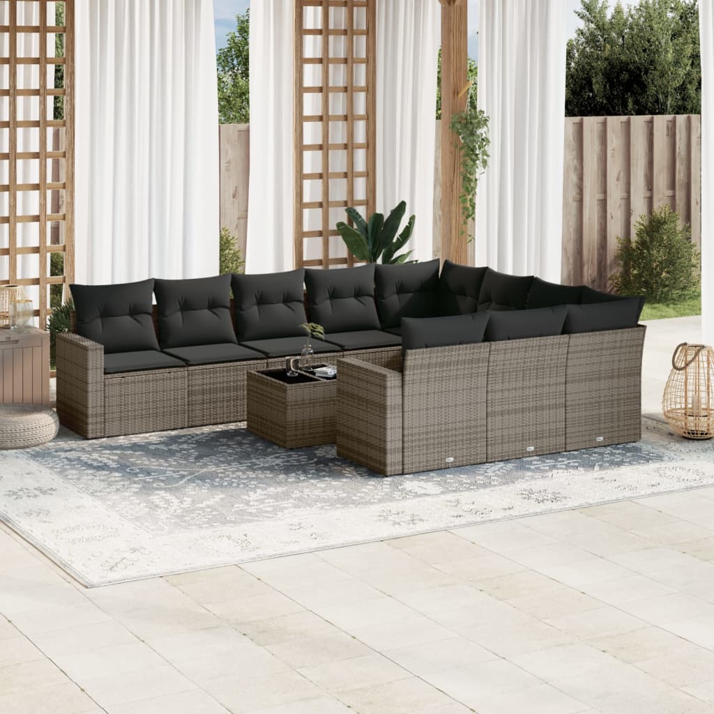 vidaXL 10-delige Loungeset met kussens poly rattan zwart