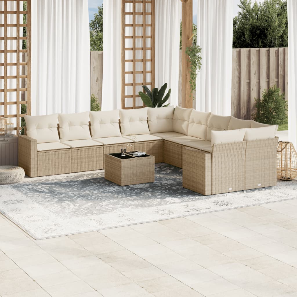 vidaXL 10-delige Loungeset met kussens poly rattan zwart