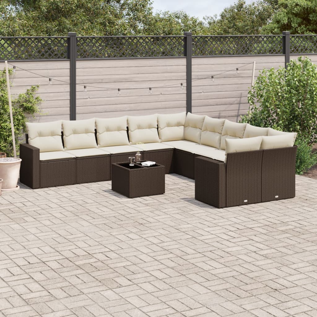 vidaXL 10-delige Loungeset met kussens poly rattan zwart