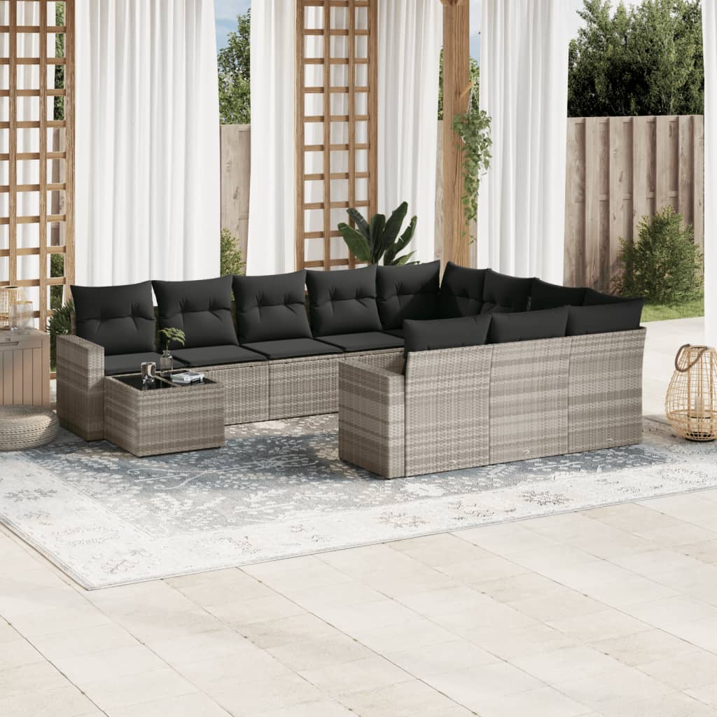 vidaXL 11-delige Loungeset met kussens poly rattan zwart