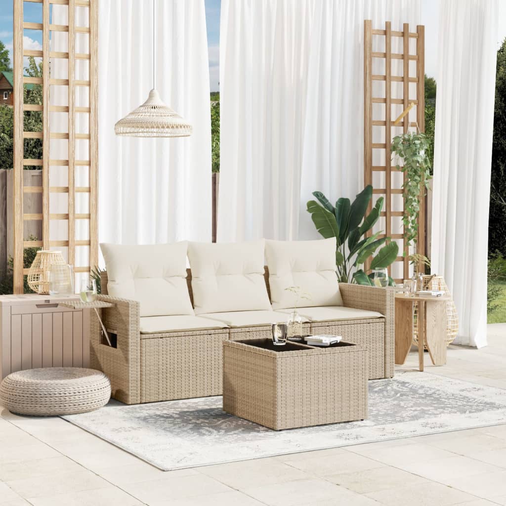 vidaXL 3-delige Loungeset met kussens poly rattan zwart