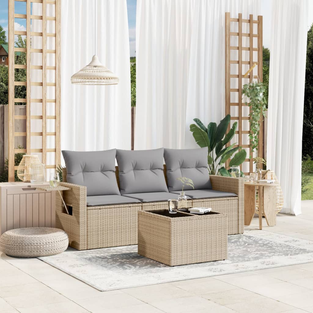 vidaXL 3-delige Loungeset met kussens poly rattan zwart