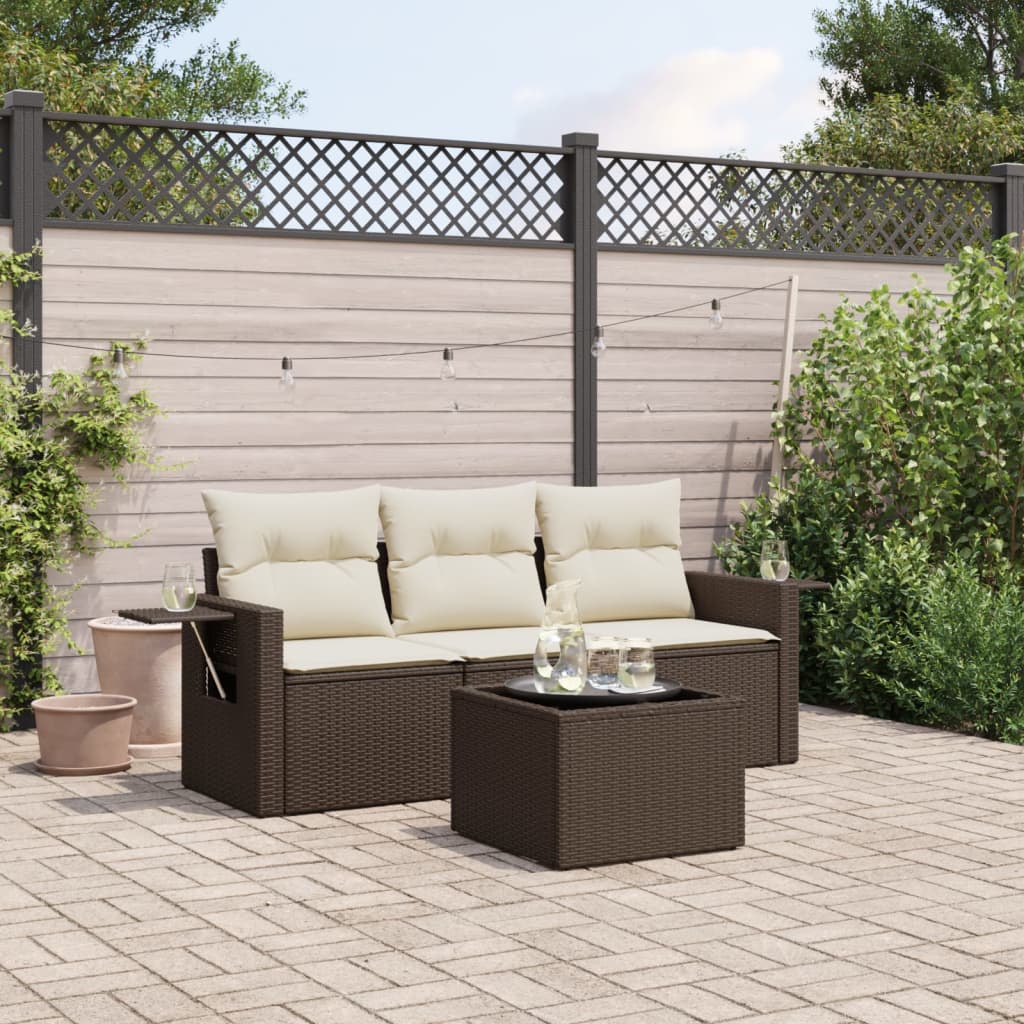 vidaXL 3-delige Loungeset met kussens poly rattan zwart